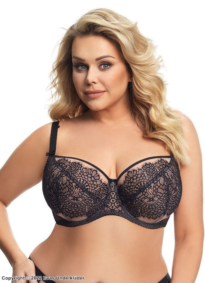 Romantic big cup bra, beautiful lace, sheer inlays, B to L-cup